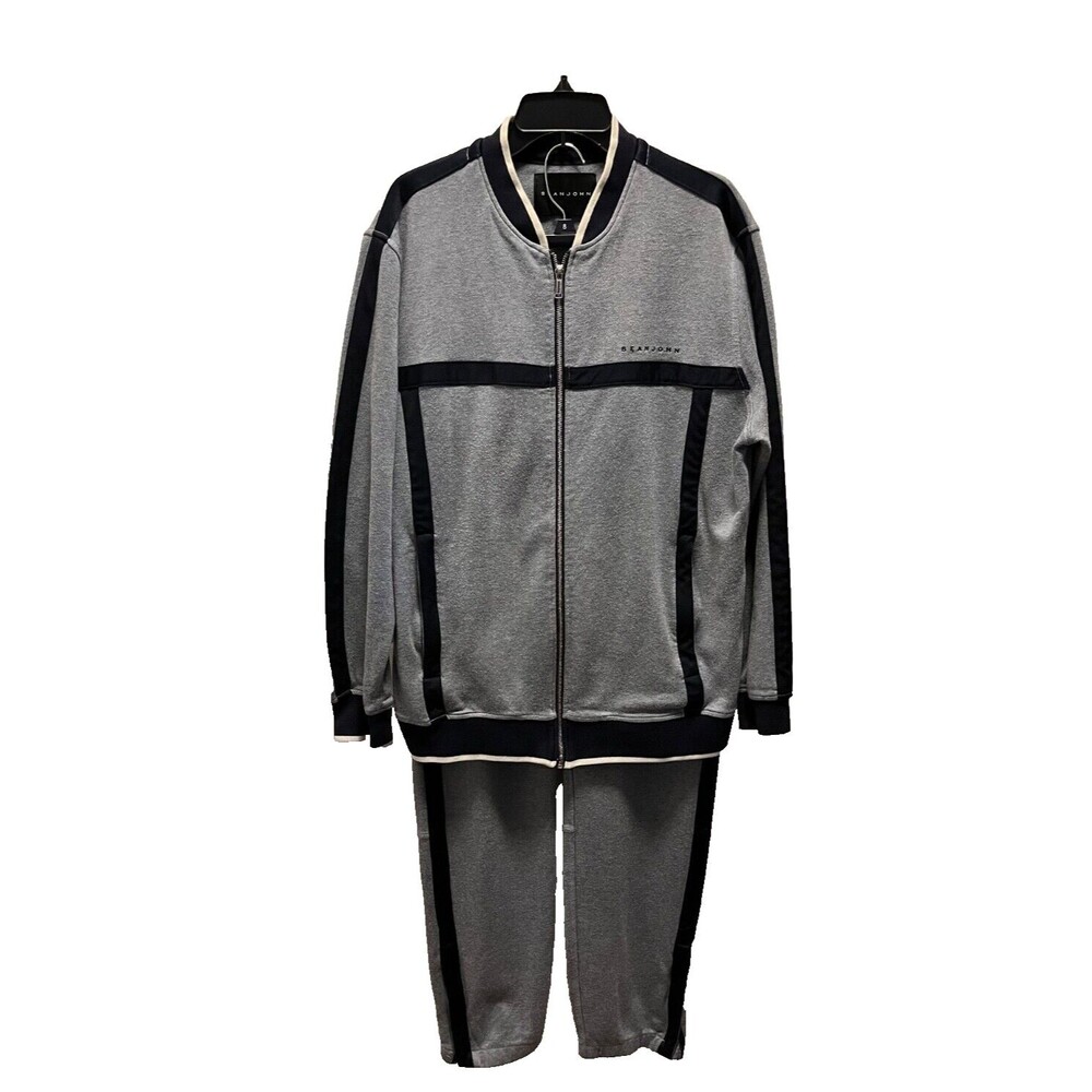 Sean John Challenger Track Suit Mens Gray Black Jacket/Pants Large